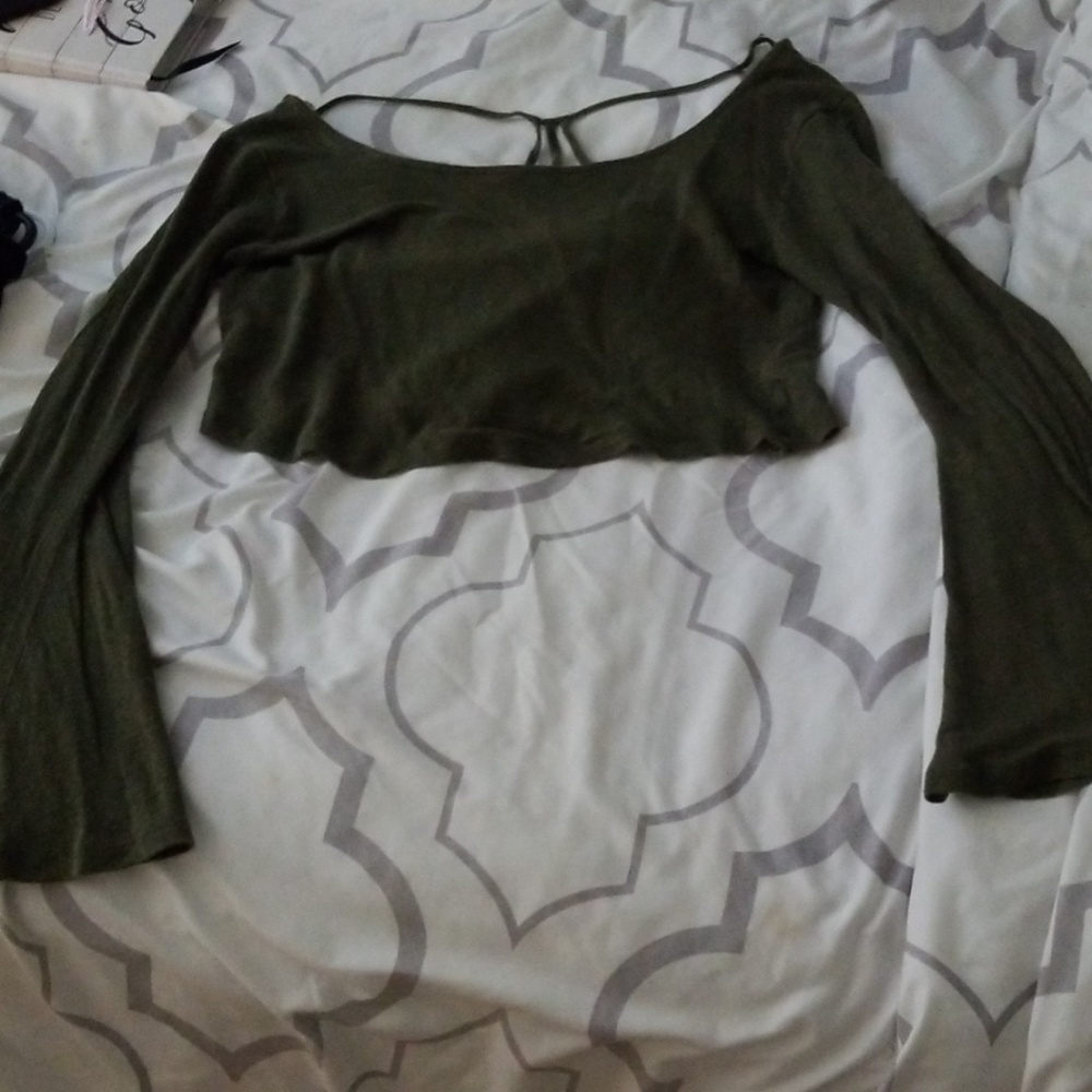 Bell sleeve open back crop top